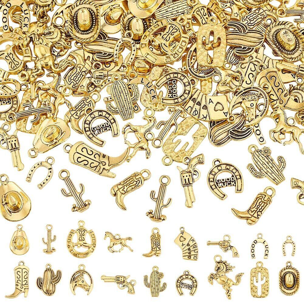 9714 90pcs 18 Styles Western Cowboy Charms Tibetan Western Pendant Antique